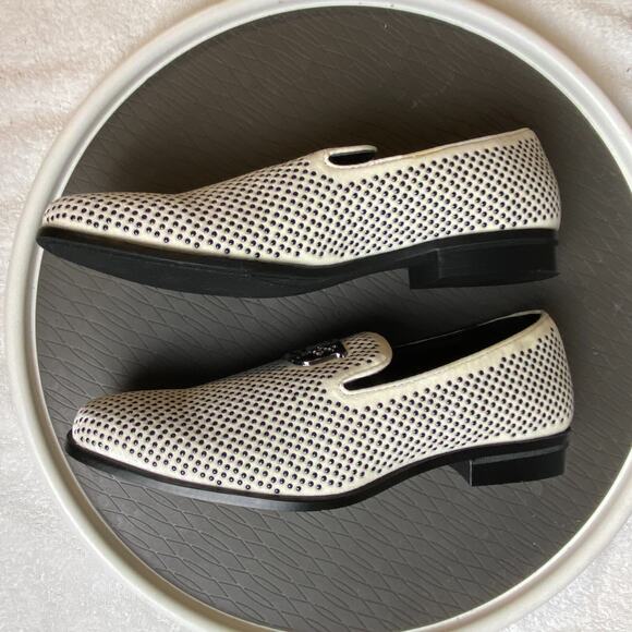 Stacy Adams Swagger Loafers Mens 9M White Slip On Studded Loafers Old Hollywood - Picture 3 of 11